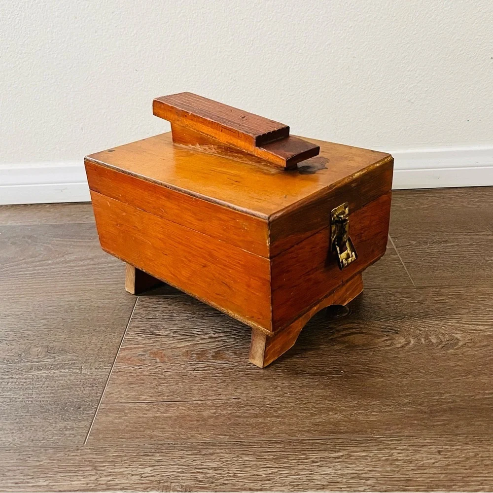 Vintage Wooden Shoes Box with Brass Latch